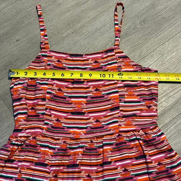 LOFT Petites 8P Tiered Sundress Strappy Ikat Stripe Summer Boho Midi - Picture 3 of 11